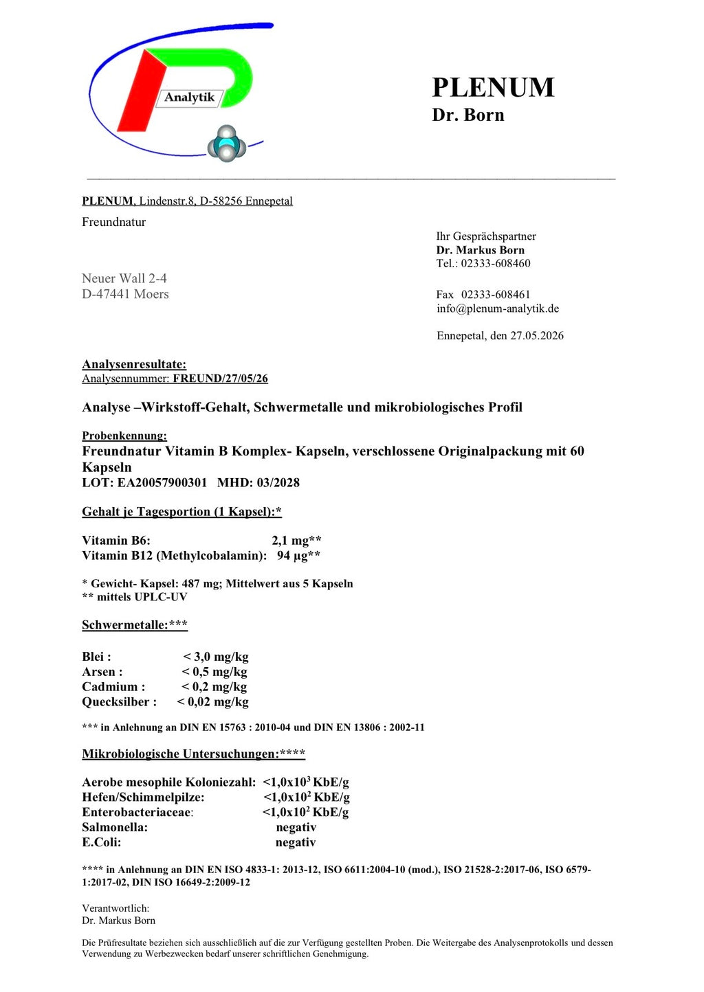Vitamin B Komplex (mit Akazienfaser)