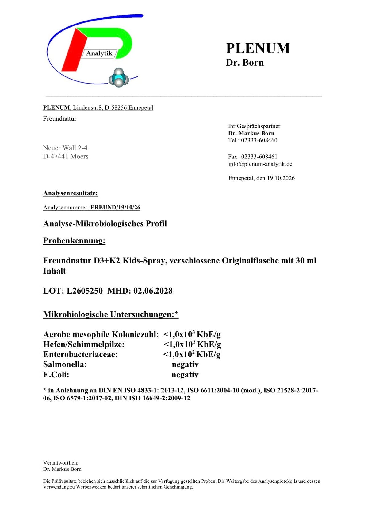 Laborbefund zum Vitamin D3 + K2 Spray für Kinder