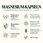 Freundnatur Magnesium-Kapseln: Magnesiumbisglycinat, Magnesiummalat und Akazienfaser; vegane Rezeptur