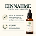 Einnahme der Freundnatur Omega-3-Algenöl-Tropfen: täglich 3,3 ml beziehungsweise etwa ein Teelöffel, idealerweise zu einer fetthaltigen Mahlzeit