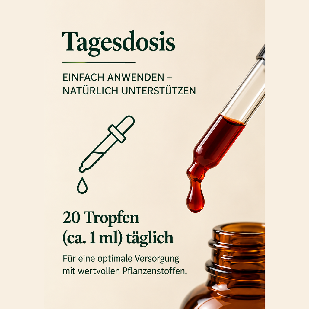 Freundnatur OPC-Tropfen Tagesdosis – Anwendung mit 20 Tropfen beziehungsweise ca. 1 ml täglich
